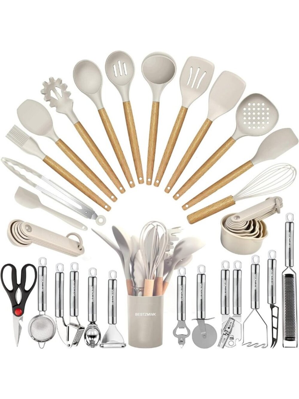 35-Piece Kitchen Utensils Set - Heat-Resistant Silicone & Wooden Cooking Tools